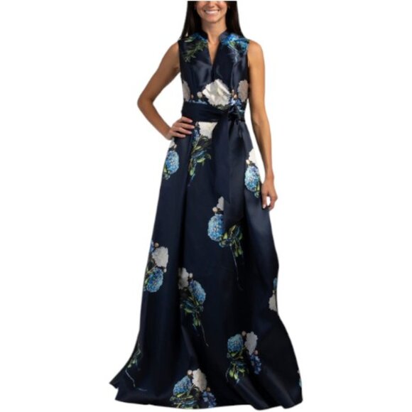 RENE BY RENE RUIZ Sleeveless Floral Gown With Belt - Picture 1 of 4
